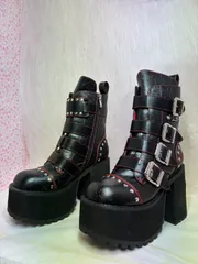 ♡新品未使用♡ 　オススメ　24.5cm 　ヨースケ YOSUKE  　レディース 　厚底ミドルブーツ　厚底ショートブーツ　 ベルト付きカバーブーツ 　2WAY 　スタッズ 11.5cm ヒール  MY1415--260