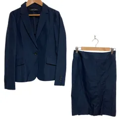 美品 UNITED ARROWS ユナイテッドアローズ ウールリネン シングル ジャケット スカート スーツ セットアップ サイズ36 ネイビー レディース 古着 中古 USED
