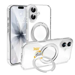 【新品】 NPOFR SXMO For iPhone 17 用の ケース Magsafe対応 耐衝撃 多機能360°回転スタンド クリア あいふおん17 用の スマホケース マグネット搭載 縦横両立 角度自在 調整可能 透明 指紋防止 黄ばみなし 対応 アイフ