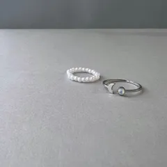 r10 三日月 オーパライト ストーン パールビーズ リング 2点 セット