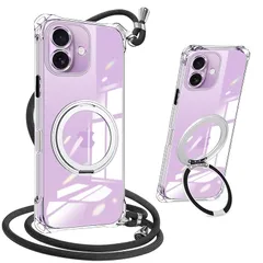 【新品】 nahailun iPhone 17 ケース 軽量 いphone 17ケース クリア リング付き アイフォン17 ショルダー付き 耐衝撃ソフト TPU カバー ベーシック 肩掛け 斜めがけ 付き 縦/横 調節可能なショルダー トーラスホルダ スタンド