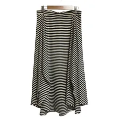 美品 22SS LAUREN RALPH LAUREN ローレンラルフローレン ラウンド裾 ボーダースカート 4 ブラック ホワイト レディース 古着 中古 USED