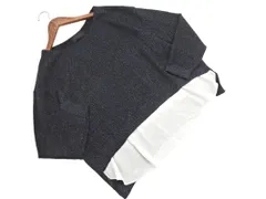 UNTITLED アンタイトル ウール混 フェイクレイヤード ワイド幅 ニット セーター sizeM/濃紺xシルバーx白 ◇■ レディース