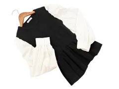 INGNI イング 袖 ギャザー ペプラム ブラウス ニット セーター sizeM/白ｘ黒 ◇■ レディース