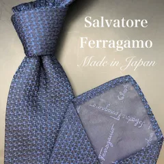 【美品】Salvatore Ferragamoネクタイ ブルー 小紋柄 シルク