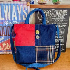 81☆USEDデニムリメイク☆ショルダーバッグ☆パッチワーク☆トートバッグ☆ジーパンリメイク☆ボタン飾り☆