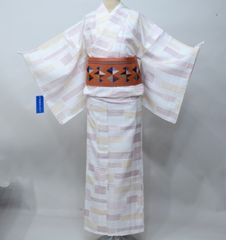 小紋 夏用 単衣 仕立て上がり 単品 Mサイズ ポリエステル100％ 白色