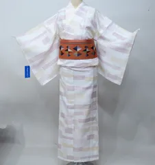 小紋 夏用 単衣 仕立て上がり 単品 Mサイズ ポリエステル100％ 白色 モダン お手入れ簡単 洗える着物 NO43120