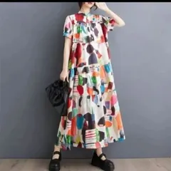 【新品】モード系大きいサイズ　シャツロングワンピース半袖　黒　春夏秋