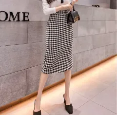 千鳥柄 タイトスカート バックスリット バイカラー 大人可愛い ママコーデ ママファッション 韓国系 オルチャン 人気 トレンド 新作 20代 30代 40代 きれいめ レトロ シンプル お出かけ デート おしゃれ 通勤 通学 オフィス OL