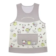 【サンリオ犬MIX グレージュ 42382】 エプロン 大きいサイズ レディース LL～3L 3L～4L 保育士 大人 サンリオ キャラクター ラン型 サイドボタン おしゃれ かわいい 可愛い 大人用 女子 かぷるだけ クロミ キティ 犬柄