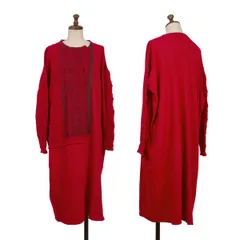 ズッカzucca コットン製品染めプリントケーブルニット切替ワンピース 赤M