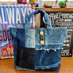 Vintage Garments デニム パッチワーク トートバッグ - メルカリ