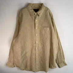 古着 ブルックスブラザーズ Brooks Brothers 長袖シャツ IRISH LINEN ボタンダウン 胸ポケ XL  ベージュ系 無地 メンズ