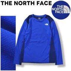 【ゴールドウィン製】 ノースフェイス THE NORTH FACE 長袖 Tシャツ ロンT ベースレイヤー クルーネック メッシュ 切替 吸汗速乾 裏起毛 ロゴ プリント L ブルー アウトドア ウェア タウンユース レジャー メンズ