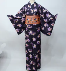 小紋 夏用 単衣 仕立て上がり 単品 Mサイズ ポリエステル100％ 焦げ茶色 モダン お手入れ簡単 洗える着物 NO43123