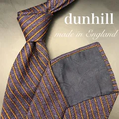 【美品】DUNHILL ネクタイ ストライプ 総柄 ネイビー 紺 オレンジ