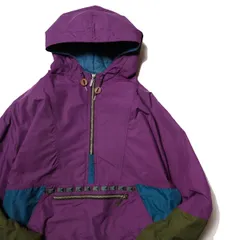 90's USA製 LLビーン 中綿 ナイロン アノラックパーカー (M) 紫 プルオーバー フード 柄テープ アメリカ製 旧タグ オールド L.L.Bean アメリカ古着 USED ビンテージ ヴィンテージ