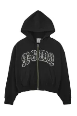 X-girl エックスガール 105261012005 STUDDED LOGO ZIP UP SWEAT HOODIE ジップパーカー BLACK 正規通販 レディース