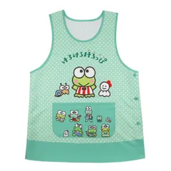 【けろけろけろっぴ グリーン 42388】 エプロン 大きいサイズ レディース LL～3L 3L～4L 保育士 大人 サンリオ キャラクター ラン型 サイドボタン おしゃれ かわいい 可愛い 大人用 女子 かぷるだけ クロミ キティ 犬柄