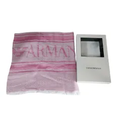 新品同様 EMPORIO ARMANI エンポリオアルマーニ イーグル ロゴ ラメ フリンジ 大判 ストール ショール ピンク レディース 古着 中古 USED