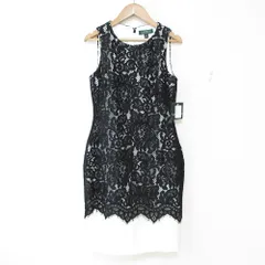 未使用 Ralph Lauren ローレンラルフローレン レース ノースリーブドレスワンピース 0 ブラック×ホワイト レディース 古着 中古 USED