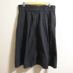 美品 MHL. MARGARET HOWELL エムエイチエル マーガレットハウエル ストライプ柄 コットンリネン ミモレ丈 スカート サイズ2 ネイビー レディース 古着 中古 USED