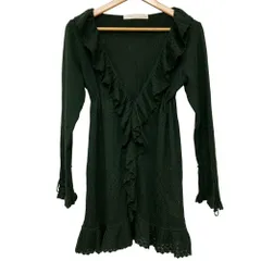 良品 PINK HOUSE ピンクハウス Vネック フリル 透かし編み ニットカーディガン グリーン レディース 古着 中古 USED