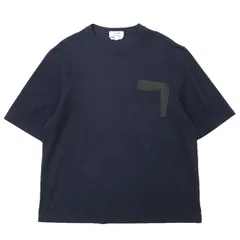 HERMES エルメス Tシャツ コットン / カシミヤ メンズ サイズ L 2024SS 鹿の子 ラムレザー レイヤードポケット クルーネック ショートスリーブ 半袖 カットソー トップス ネイビー ブラック 黒 紺 イタリア製のサムネイル