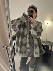 (お気に入り610個)アルパカダイヤのカーディガン(ウールニット 柔らかい オーバーサイズ ルーズフィット ビッグサイズ)