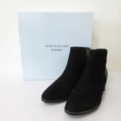 良品 MODE ET JACOMO MANU モードエジャコモ マニュ スエード コンビ ショートブーツ ブーティ サイズ23.5cm ブラック レディース 古着 中古 USED