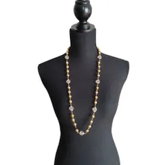 良品 INGEBORG インゲボルグ ビーズ メタルボール ロングネックレス アクセサリー 箱付き ゴールドカラー レディース 古着 中古 USED