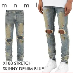 mnml X188 ダメージ &特殊加工ストレッチスキニーデニムパンツ 【ブルー】【30】