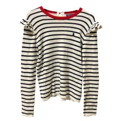 良品 POLO RALPH LAUREN ラルフローレン ピマコットン ボーダーニットカットソー サイズL/G（12-14） ホワイト レディース 古着 中古 USED