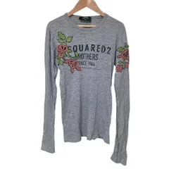 良品 Dsquared2 ディースクエアード フラワーエンブロイダリー ロゴプリント ロングスリーブ カットソー Tシャツ XSサイズ グレー レディース 古着 中古 USED