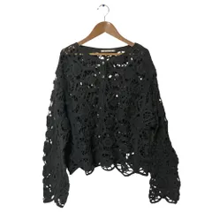 美品 25AW PUAL CE CIN ピュアルセシン カギ針編み風ニットカーディガン グレー レディース 古着 中古 USED