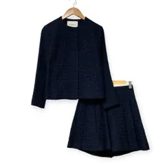 美品 Spick & Span スピックアンドスパン ツイード ノーカラージャケット ショートパンツ セットアップ サイズ36 ネイビー レディース 古着 中古 USED