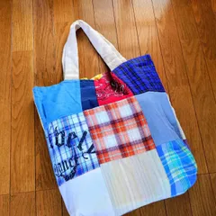 85☆USEDデニムシャツリメイク☆マルシェバッグ☆マイバッグ☆エコバッグ☆パッチワーク☆便利バッグ☆