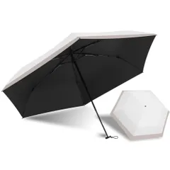 新品 AKIRARI 日傘 折りたたみ傘 超軽量 UVカット UPF50+ 完全遮光 晴雨兼用 レディース メンズ 子供 キッズ 耐風 撥水 コンパクト 収納ポーチ付き ギフト 6本骨 梅雨対策 紫外線遮断 旅行 アウトドア 日本デザイン (オフホワイト×ベー