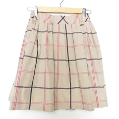 良品 BURBERRY BLUE LABEL バーバリーブルーレーベル チェック柄 ひざ丈 ギャザーフレア スカート 36 ベージュ  レディース 古着 中古 USED