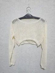 アイボリー クロップド ニット メッシュ 長袖