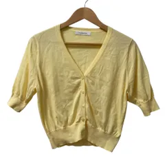 美品 M-PREMIER エムプルミエ 半袖 Vネック クロップド ニット カーディガン 38 イエロー レディース 古着 中古 USED