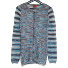MISSONI ミッソーニ ボーダー柄 長袖 ニット カーディガン サイズ38 ブルー系 マルチカラー レディース 古着 中古 USED
