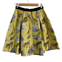 未使用 LANVIN en Bleu ランバンオンブルー フラワージャガード ひざ丈 タック フレア スカート サイズ38 イエロー レディース 古着 中古 USED