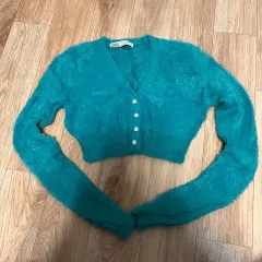 ZARA ターキーブルー ファー クロップド カーディガン