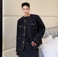 ニットツイード ジャケット ショート丈 韓国 きれいめ