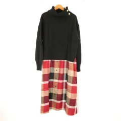 未使用 BLUE LABEL CRESTBRIDGE ブルーレーベル 55J25208 ドッキングワンピース 38 ウール他 長袖 チェック柄 ニット ロング レディース AO3688A23 