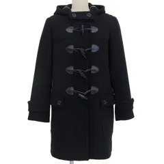 極美品▲BURBERRY LONDON バーバリーロンドン B1B37-850-09 ウール100％ 裏地ノバチェック柄 レザー使い ダッフルコート ブラック 38 日本製 レディース