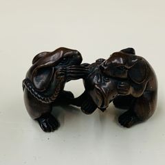 時代物 唐子 置物 蓮の葉 根付け オブジェ 骨董品 コレクション 練り物 