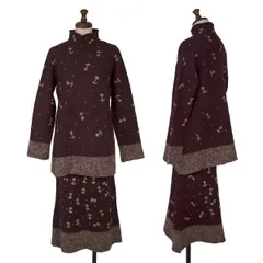 ツモリチサトTSUMORI CHISATO ウールフローラルステッチセットアップ ボルドーM